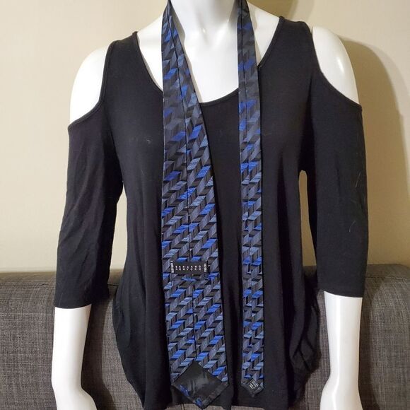 Bergamo New York Blue & Black Silk Tie - Picture 3 of 4